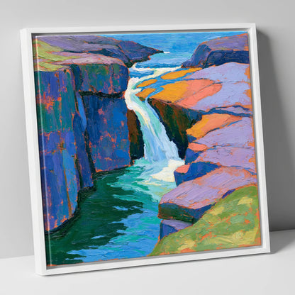 Vibrant Lake District Waterfall lake district waterfall canvas wall art in white frame
