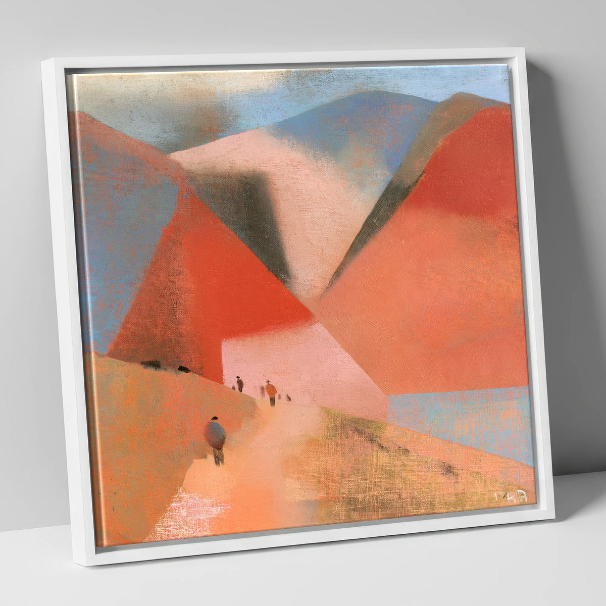 Terracotta Fells and Mountain Walkers lake district walking canvas wall art in white frame