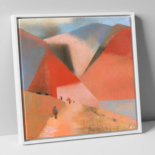 Terracotta Fells and Mountain Walkers lake district walking canvas wall art in white frame