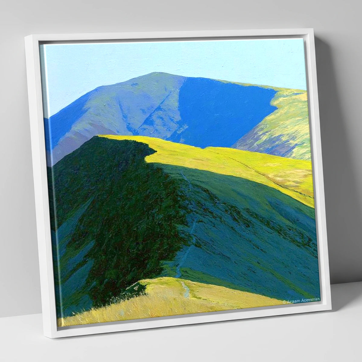 Great Rigg Sunlit Ridge Path lake district fell canvas wall art in white frame