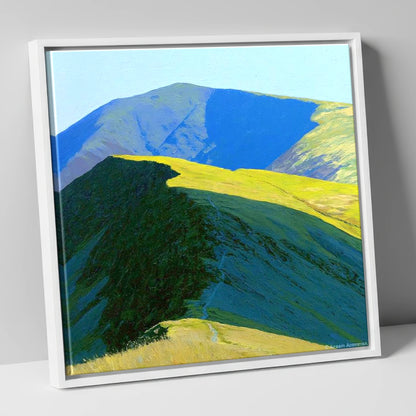 Great Rigg Sunlit Ridge Path lake district fell canvas wall art in white frame