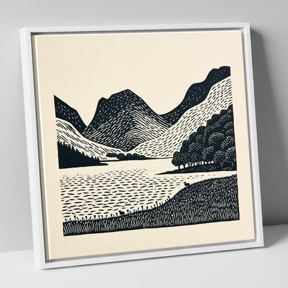Bold Fells Above Buttermere lake district lake canvas wall art in white frame