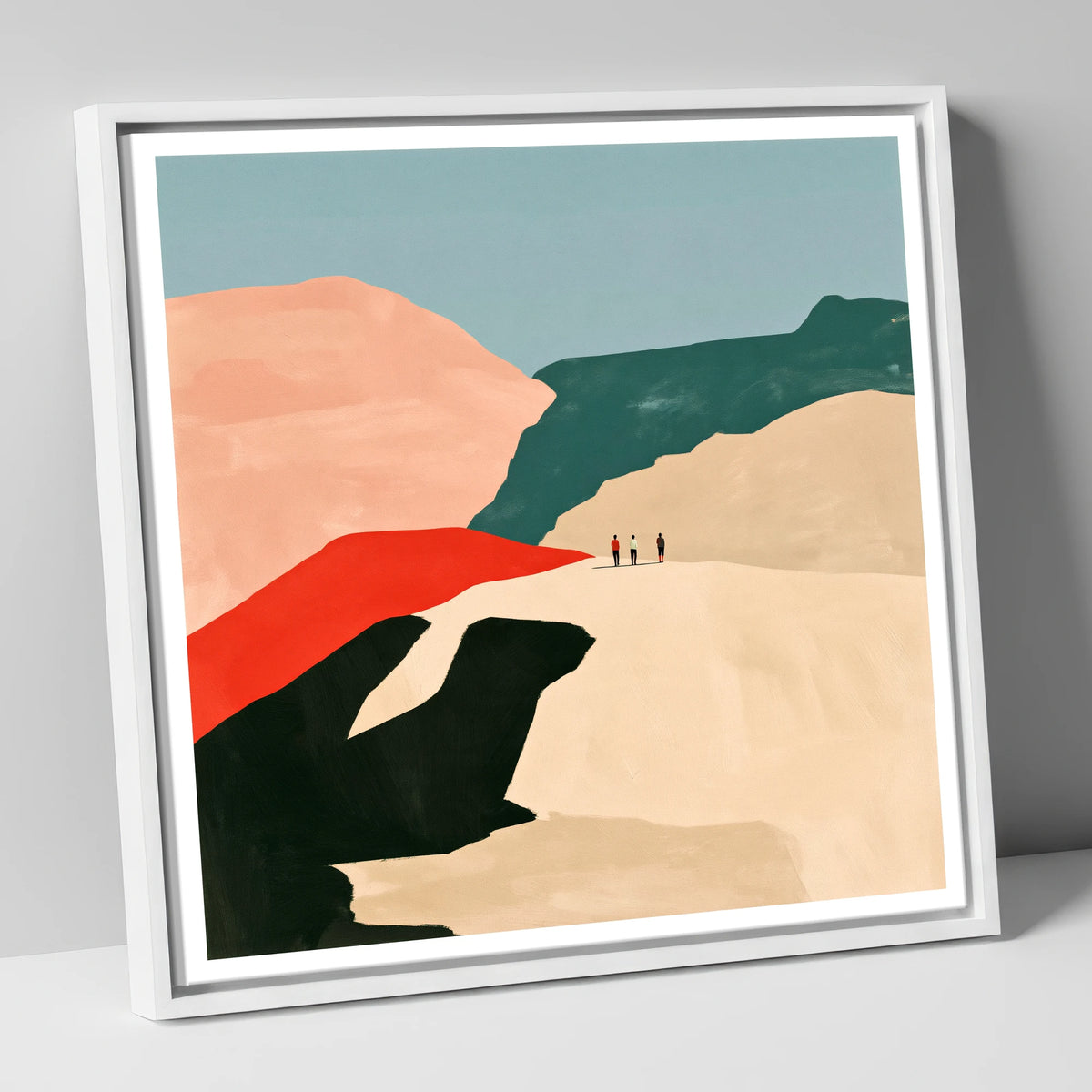 Bold Fell Ridge with Hikers lake district fell canvas wall art in white frame