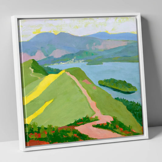 Vivid Derwentwater from Cat Bells lake district fell canvas wall art in white frame
