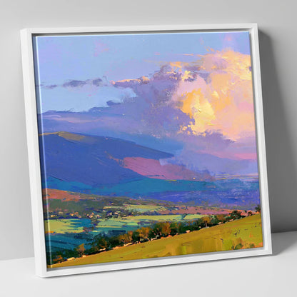 Rolling Fells and Radiant Cloud lake district fell canvas wall art in white frame