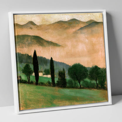 Terracotta Dawn over Misty Valley lake district sky canvas wall art in white frame