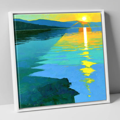 Ultramarine Sunset Over the Lake lake district lake canvas wall art in white frame