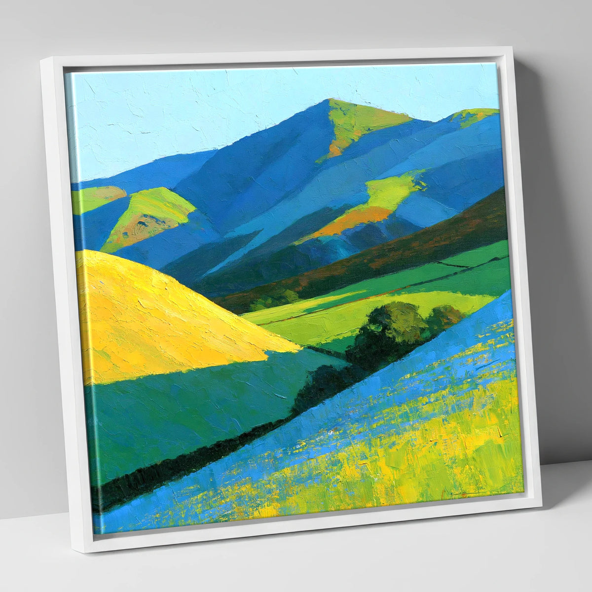 Vibrant Sunlight on Lakeland Fells lake district sky canvas wall art in white frame