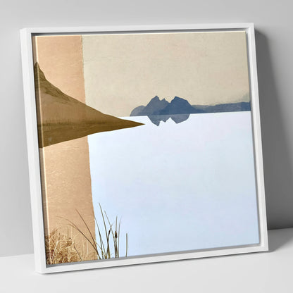 Slate Blue Loweswater Reflections lake district lake canvas wall art in white frame