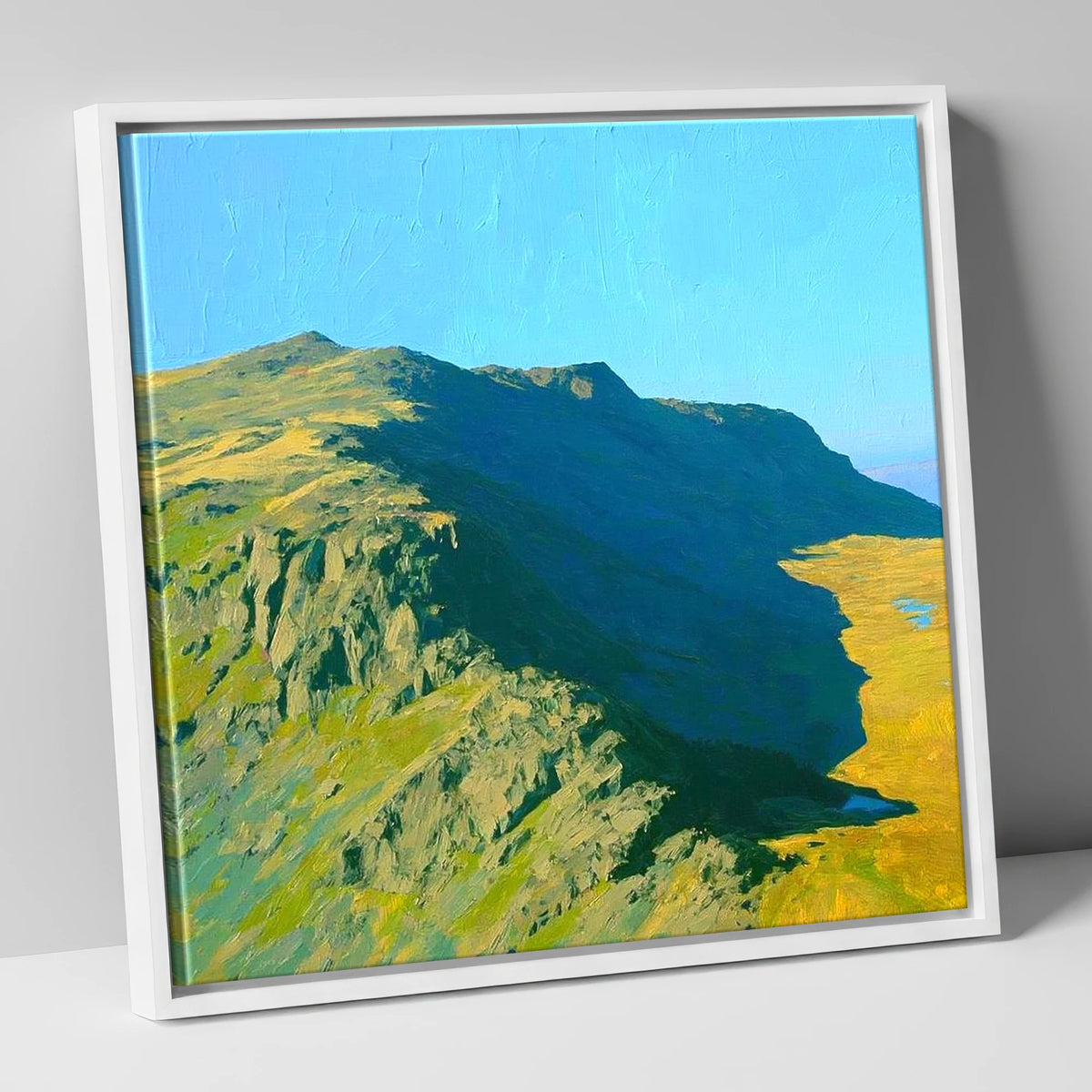 Thunacar Knott Ridge and Crags lake district fell canvas wall art in white frame