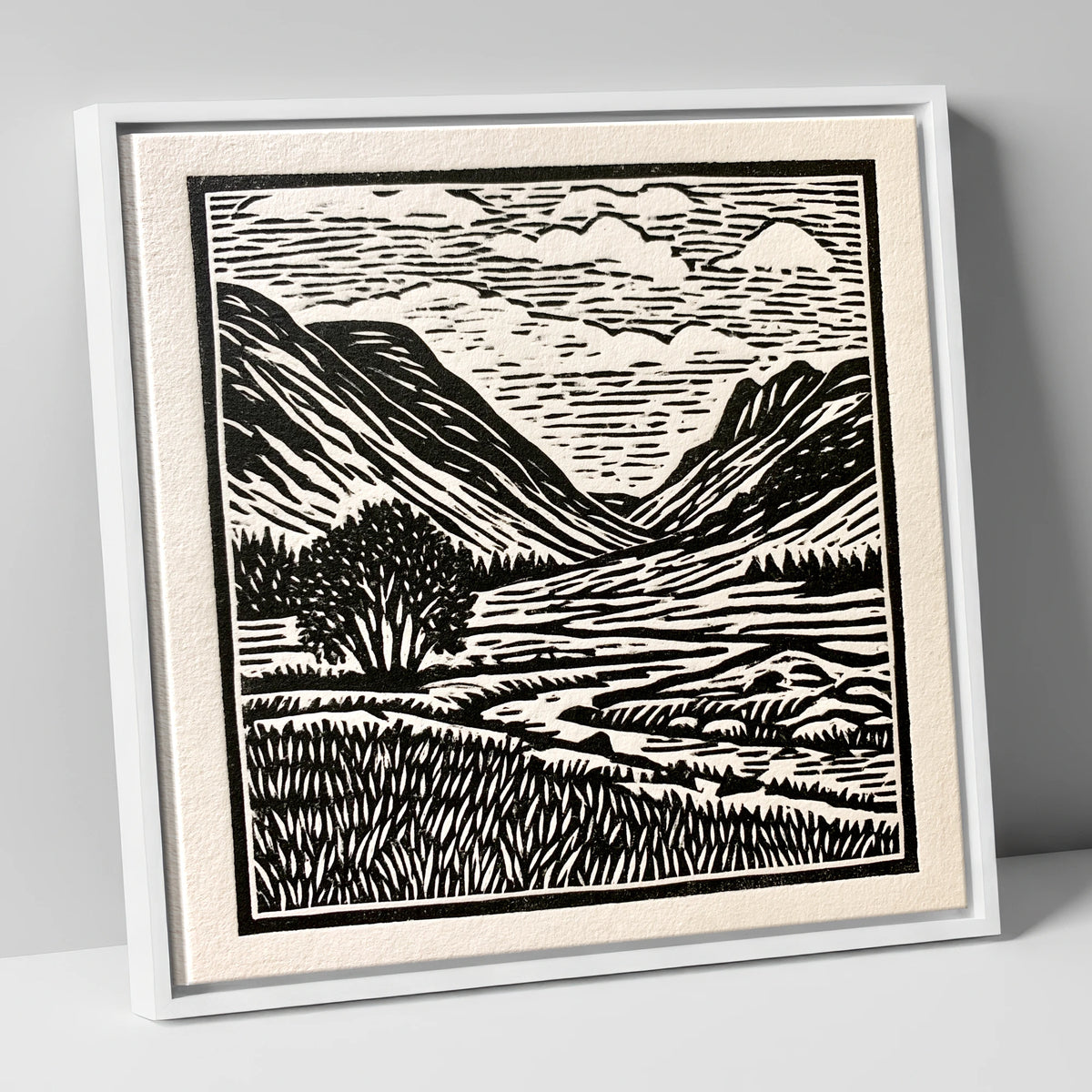 Great Langdale in Stark Contrast lake district valley canvas wall art in white frame