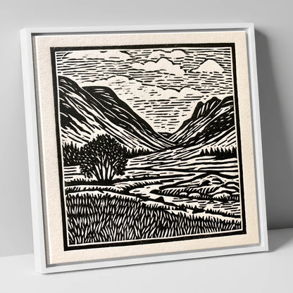 Great Langdale in Stark Contrast lake district valley canvas wall art in white frame