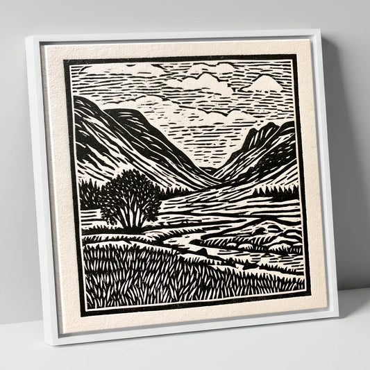 Great Langdale in Stark Contrast lake district valley canvas wall art in white frame