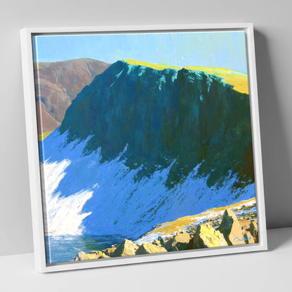 Winter Sunlight on Dow Crag lake district fell canvas wall art in white frame