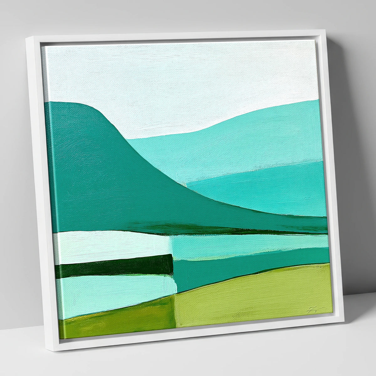 Blencathra In Teal And Mint lake district fell canvas wall art in white frame