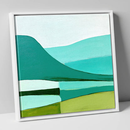 Blencathra In Teal And Mint lake district fell canvas wall art in white frame