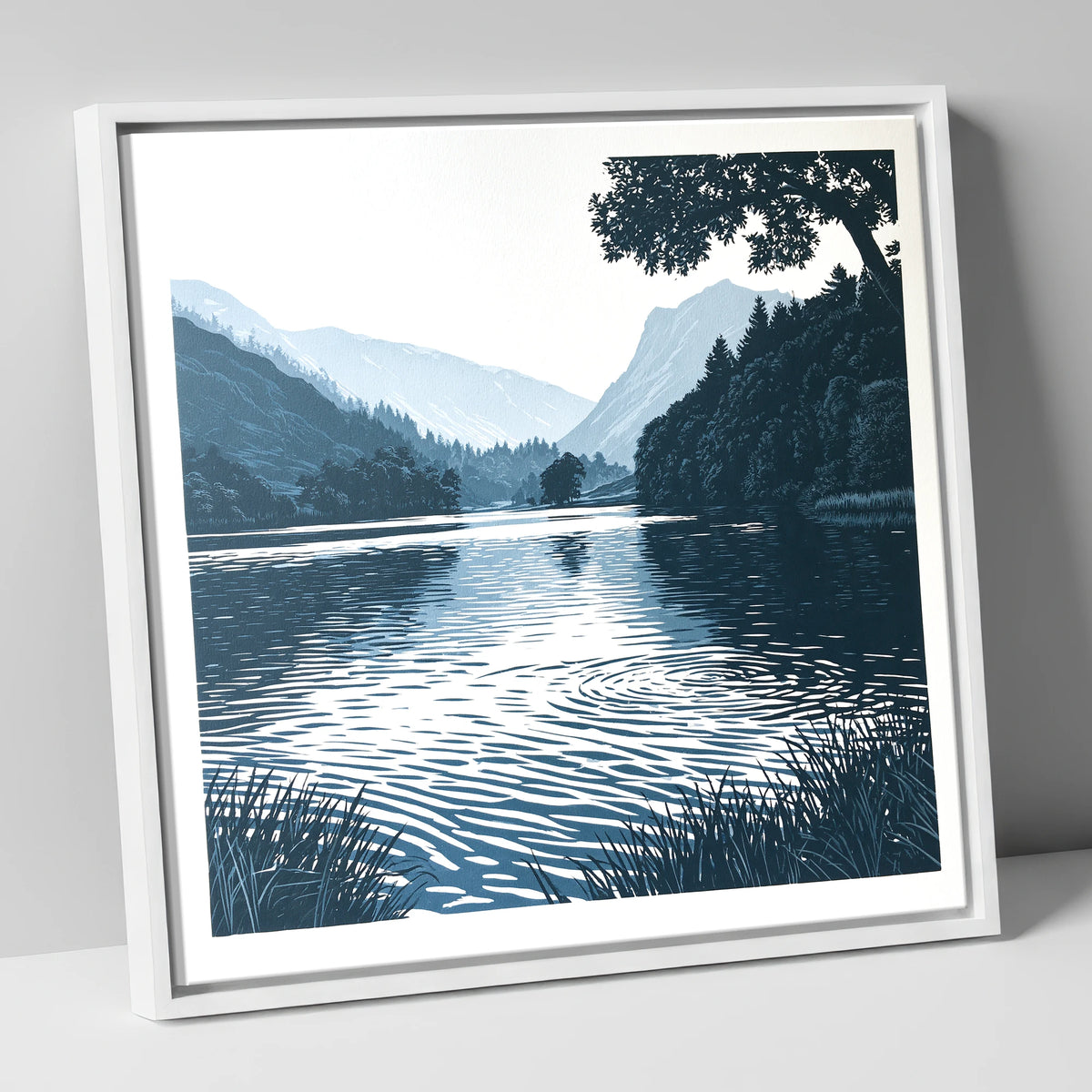 Lake Ripples at First Light lake district lake canvas wall art in white frame