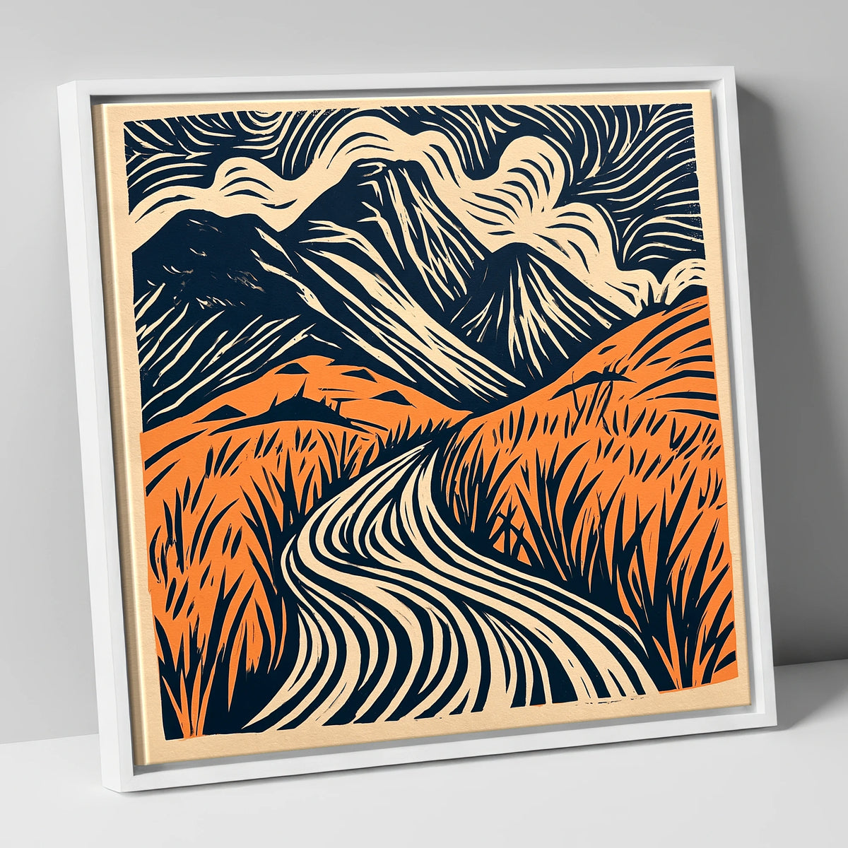 Great Gable Terracotta Winding Path lake district fell canvas wall art in white frame
