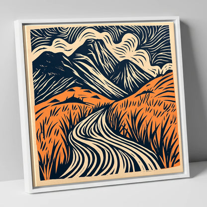 Great Gable Terracotta Winding Path lake district fell canvas wall art in white frame