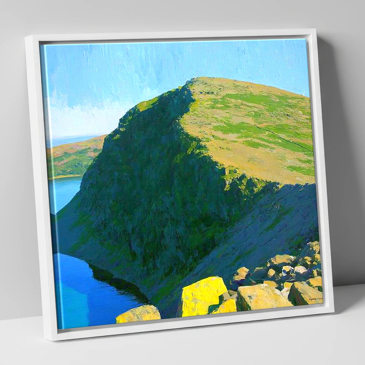 Old Man of Coniston Sunlit Ridge lake district fell canvas wall art in white frame