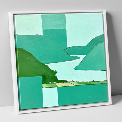 Abstract Glenridding and Ullswater lake district village canvas wall art in white frame