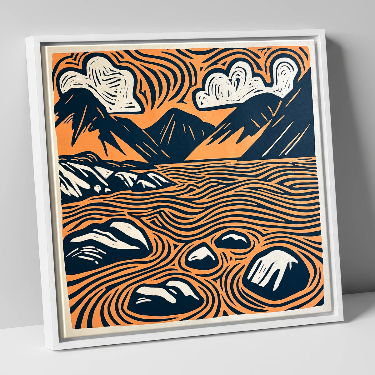 Graphic Terracotta Wastwater Landscape lake district lake canvas wall art in white frame