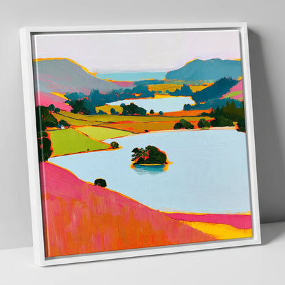 Vibrant Grasmere From the Fells lake district lake canvas wall art in white frame