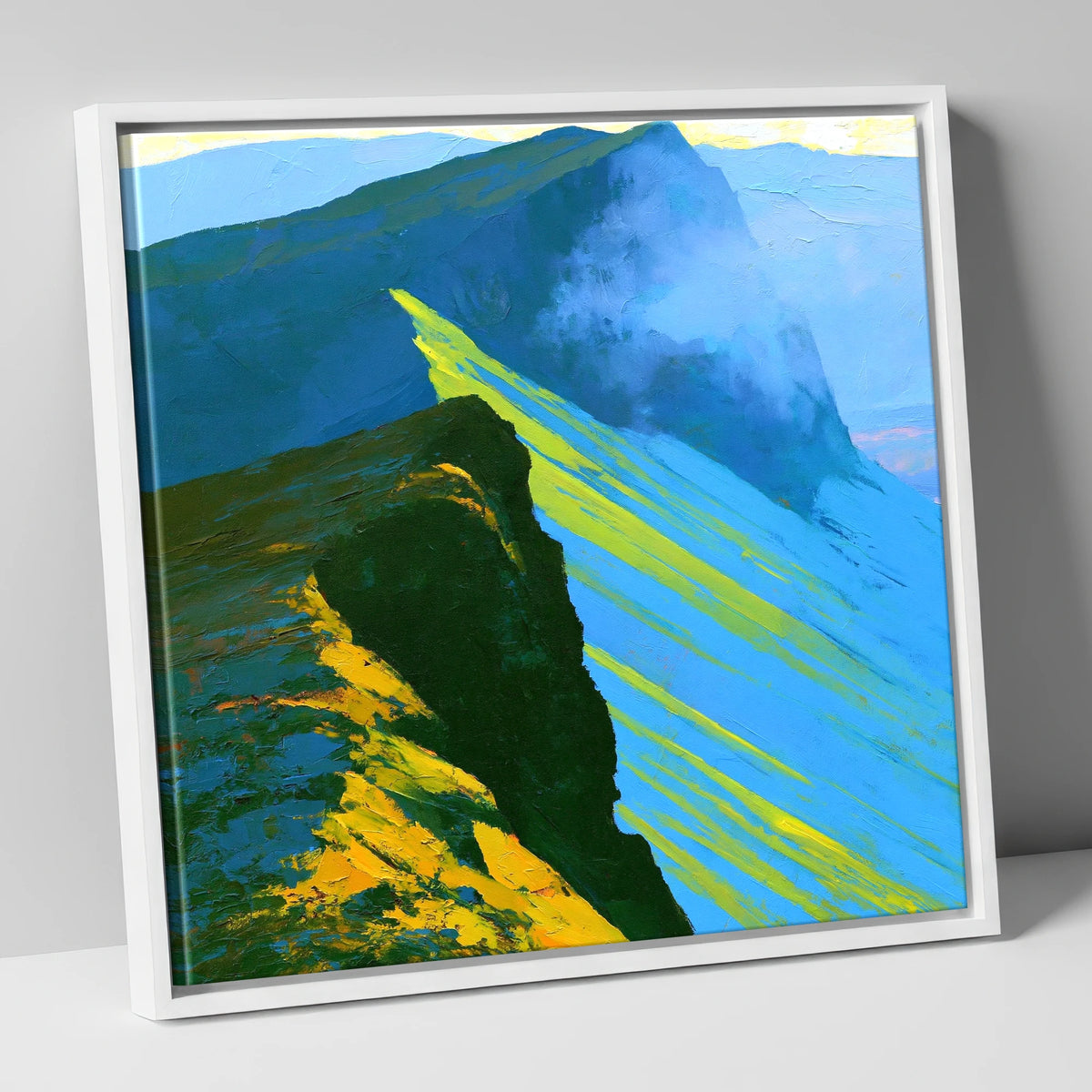 High Fell Ridge in Luminous Yellow lake district fell canvas wall art in white frame