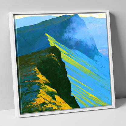 High Fell Ridge in Luminous Yellow lake district fell canvas wall art in white frame