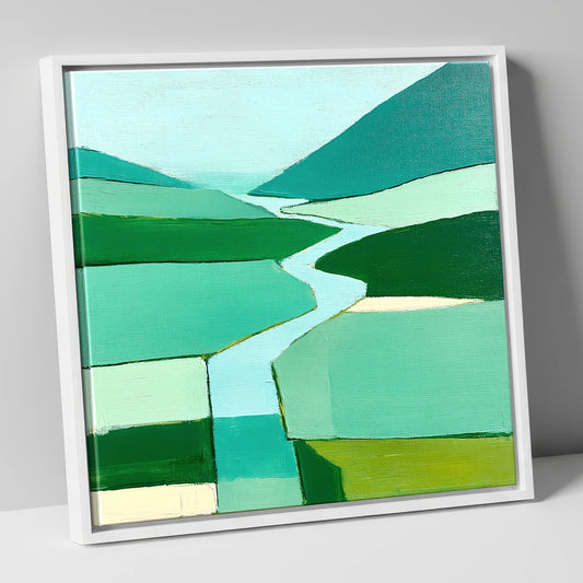 Abstract River Duddon Valley lake district waterfall canvas wall art in white frame