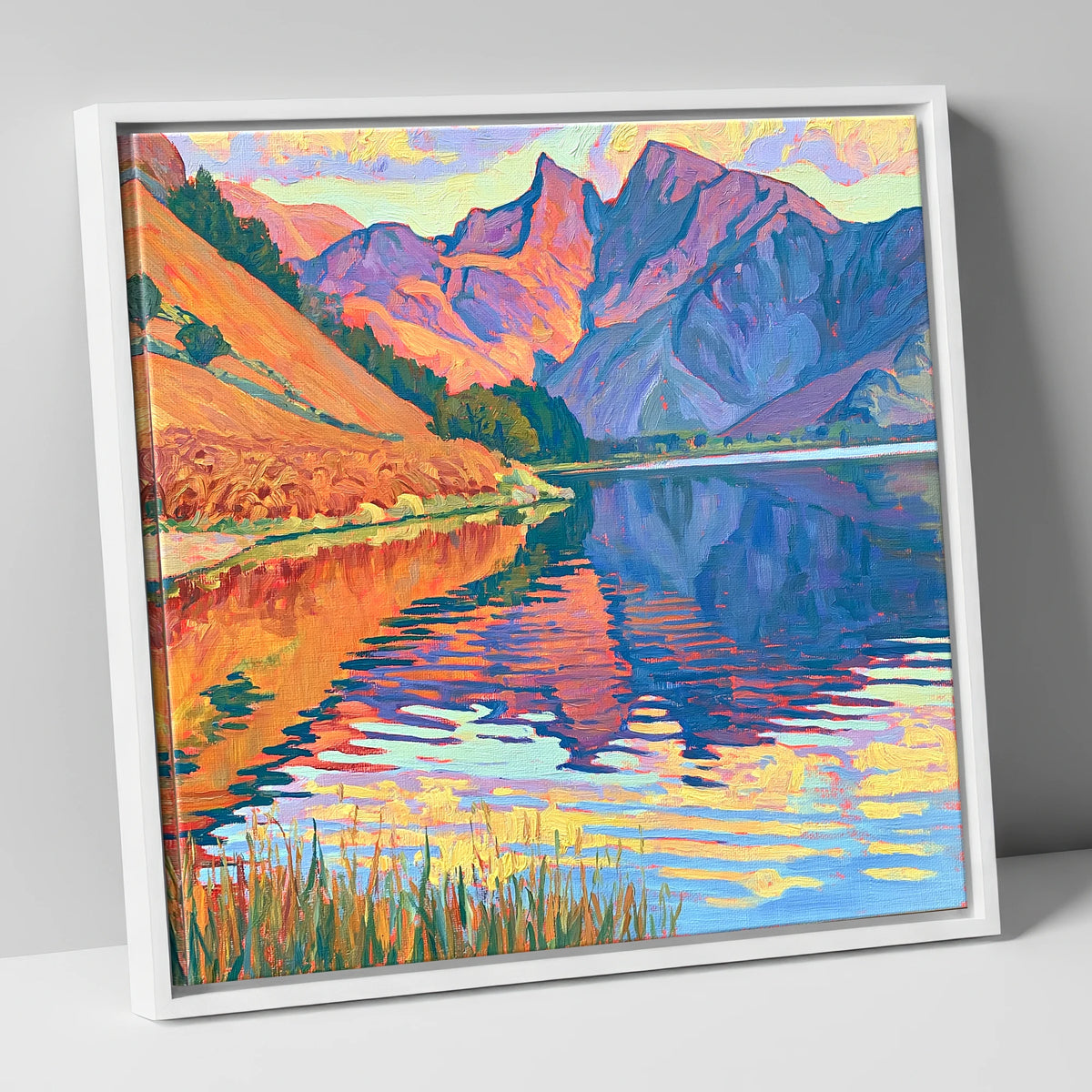 Vivid Fells of Loweswater lake district lake canvas wall art in white frame