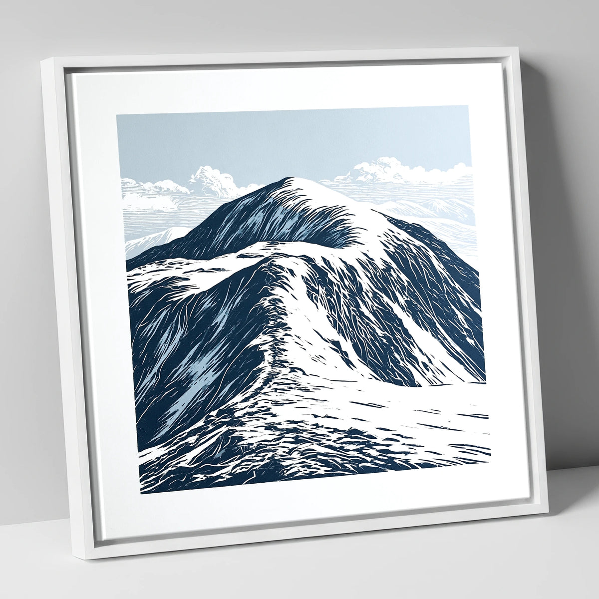 Graphic Snow on Helvellyn Ridge lake district fell canvas wall art in white frame