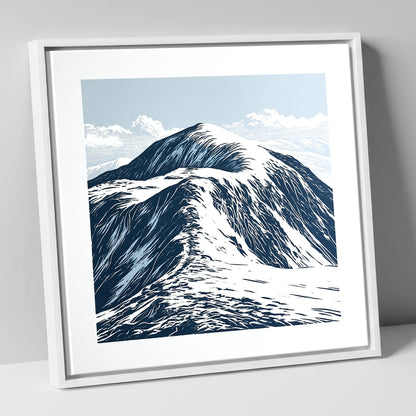 Graphic Snow on Helvellyn Ridge lake district fell canvas wall art in white frame