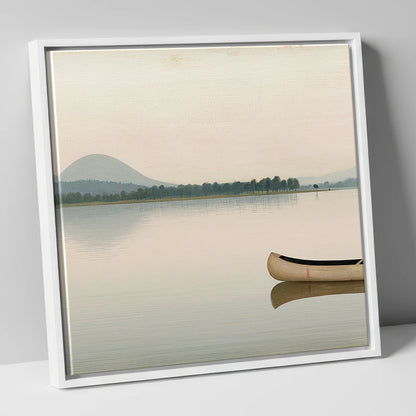 Wooden Canoe on Pale Windermere lake district lake canvas wall art in white frame