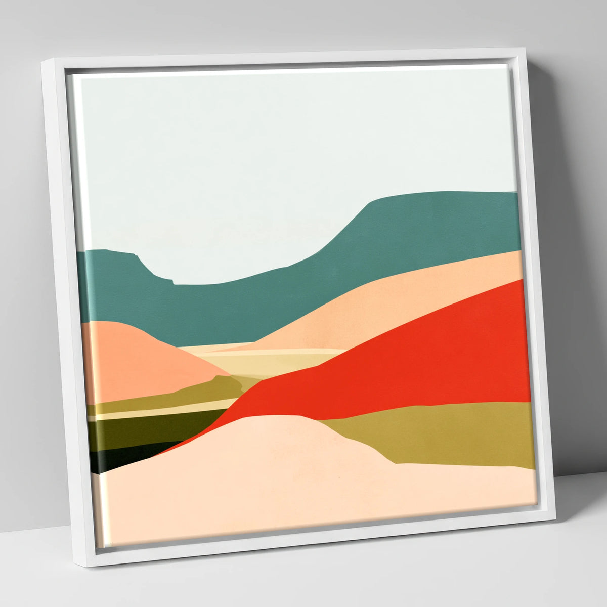 Abstract Dale Patchwork Fields lake district valley canvas wall art in white frame