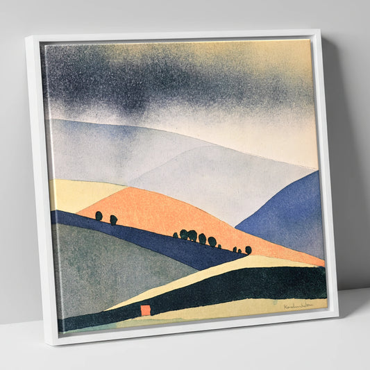 Rolling Fells in Terracotta and Indigo lake district fell canvas wall art in white frame
