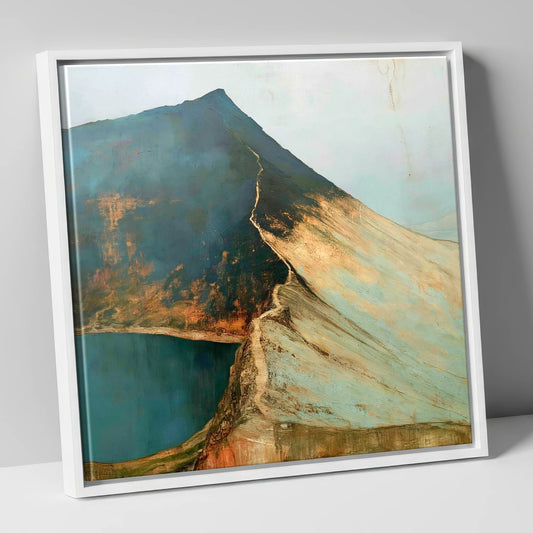 Striding Edge Arête in Golden Light lake district walking canvas wall art in white frame