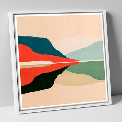 Contemporary Calm Lake Reflections lake district lake canvas wall art in white frame