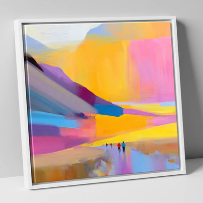 Vibrant Sunset Fell Walkers lake district walking canvas wall art in white frame