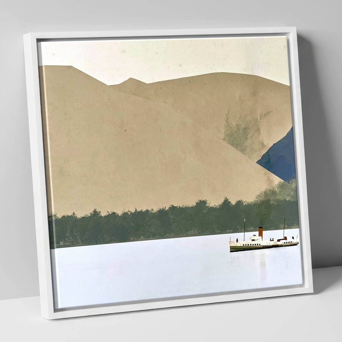 Ullswater Steamer Beneath Earthy Fells lake district lake canvas wall art in white frame