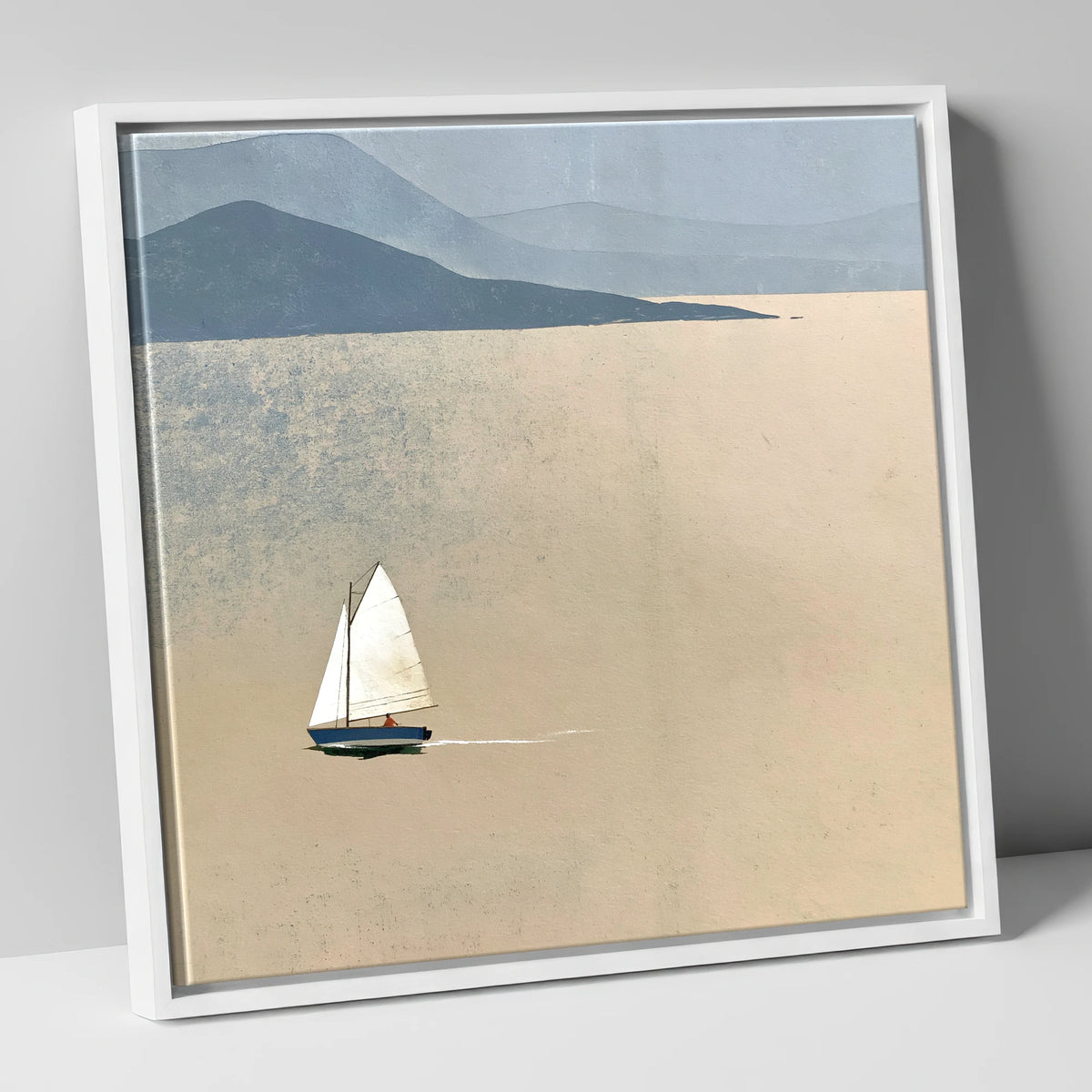 White Sail Across the Ochre Lake lake district walking canvas wall art in white frame