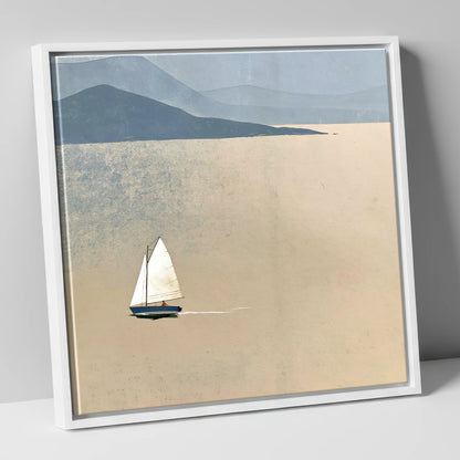 White Sail Across the Ochre Lake lake district walking canvas wall art in white frame