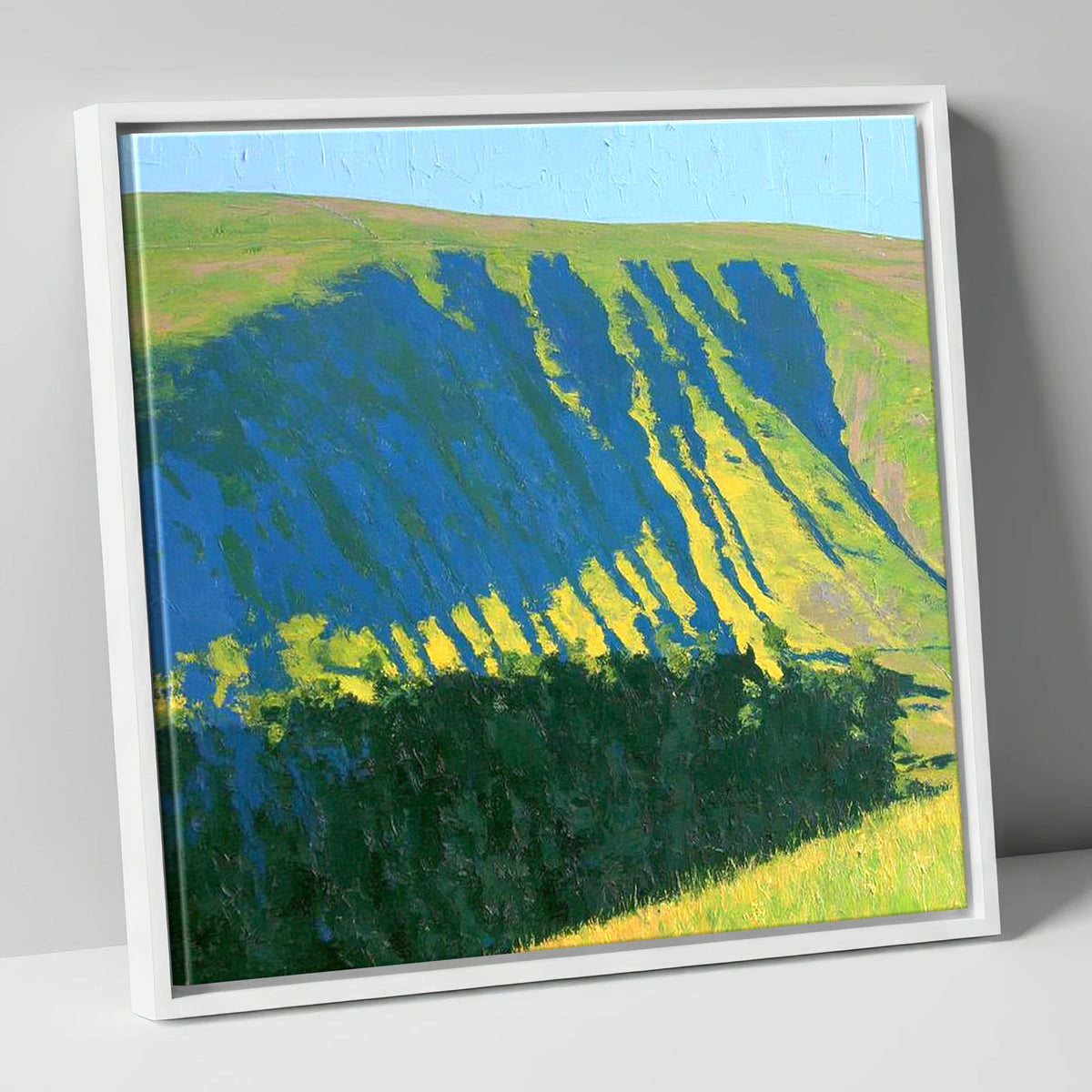 Sunlit Gullies of Wether Hill lake district fell canvas wall art in white frame