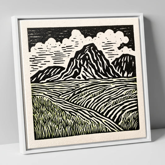Scafell Pike Graphic Landscape lake district fell canvas wall art in white frame