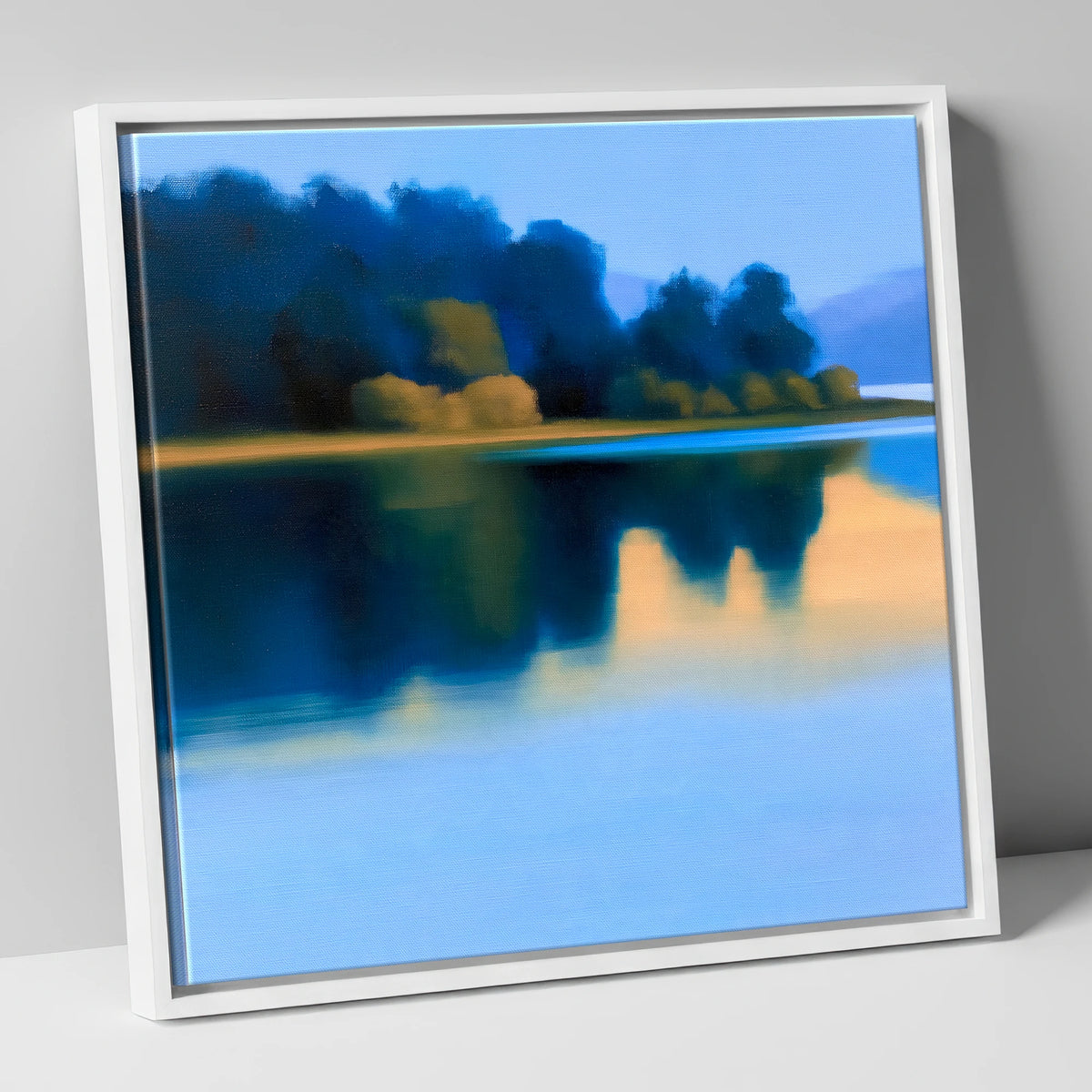 Deep Blue Lake Reflections lake district lake canvas wall art in white frame