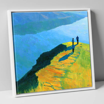 Radiant Ridge Walk Overlooking Blue Lake lake district fell canvas wall art in white frame