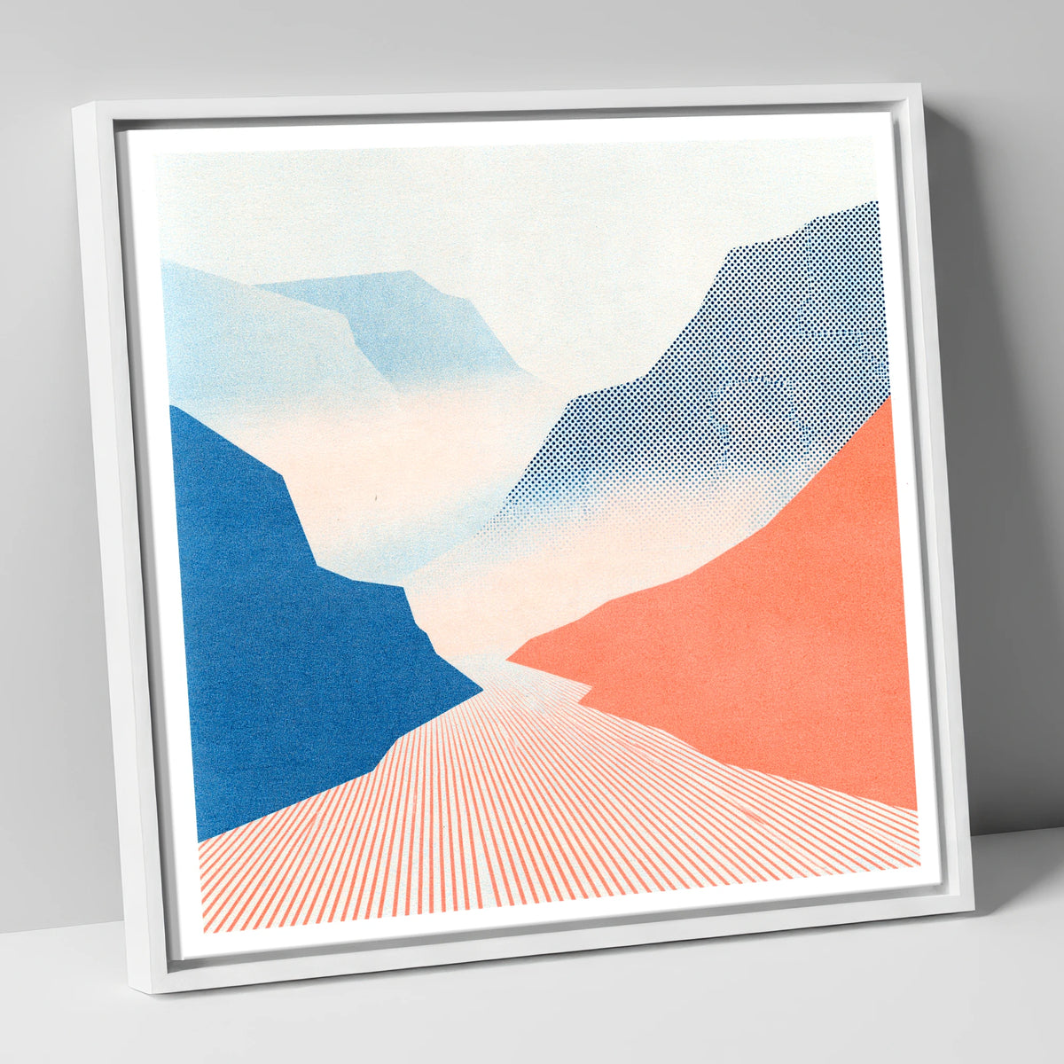 Honister Pass in Bold Coral lake district valley canvas wall art in white frame