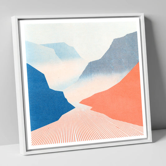 Honister Pass in Bold Coral lake district valley canvas wall art in white frame