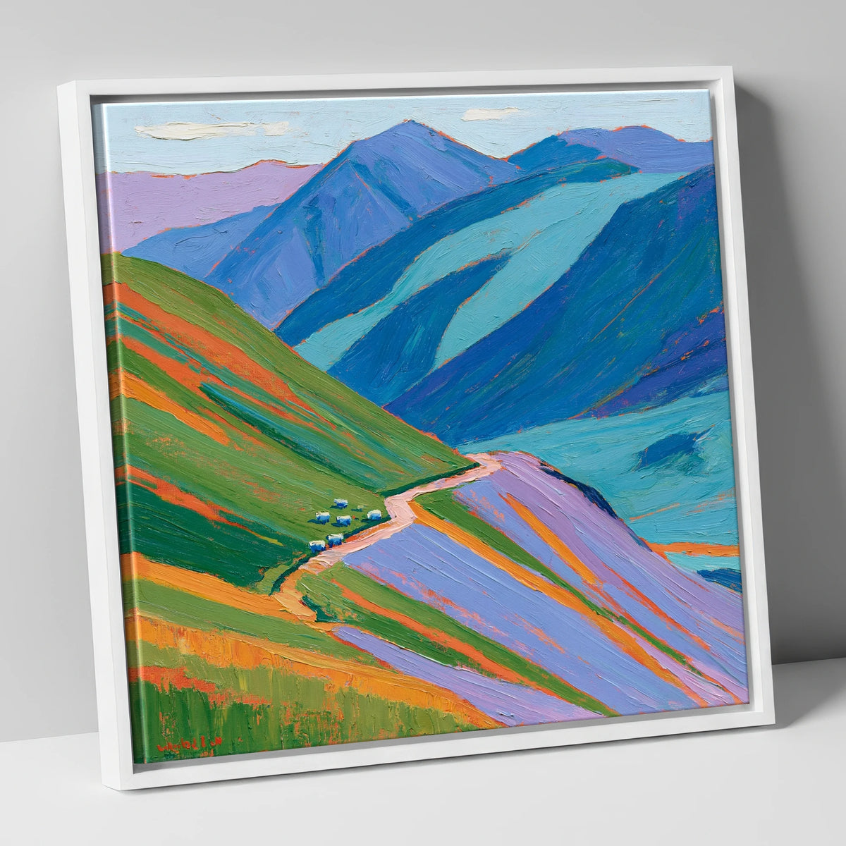 Vibrant Fells From The Summit lake district fell canvas wall art in white frame