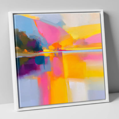 Vibrant Pink Calm Lake Reflections lake district lake canvas wall art in white frame